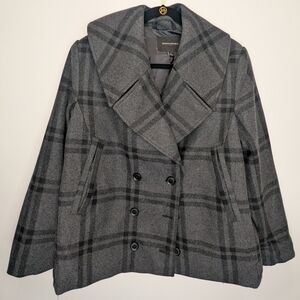NWOT Banana Republic Outlet Women Gray Plaid Short Pea Coat Large Old Money Chic